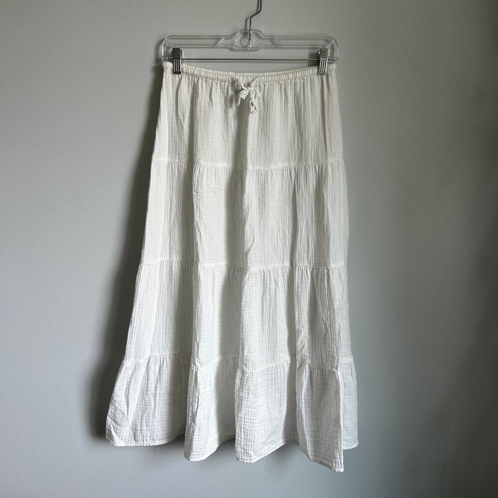 GAP White Cotton Tiered Elastic Drawstring Waistband Maxi Festival Skirt Size XS